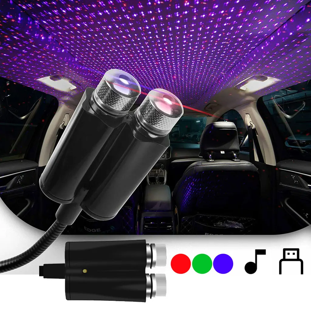 Romantic Dual Color Sound Activated LED Starry Sky Night Light 5V USB Galaxy Lamp for Car Roof Atmosphere Ambient Projector