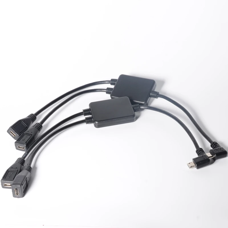 Cable de extensión Micro USB 2,0 2 en 1 de 30cm, ángulo derecho e izquierdo, micro USB 2,0 macho a 2 hembra, cable de alimentación divisor Y de carga de 1 pies