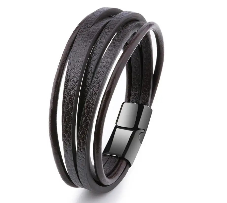 1PCS Knit Men PU Wedding Exquisite Leather Boys Beautiful 2019 New Arrival Zinc Alloy Hot Sale Bracelet Brown Weave Black Punk