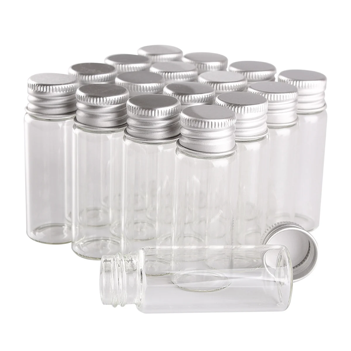 48pcs 14ml Glass Bottles with Aluminium Caps Mini Glass Jars Tiny Vials 22*60mm DIY Crafts