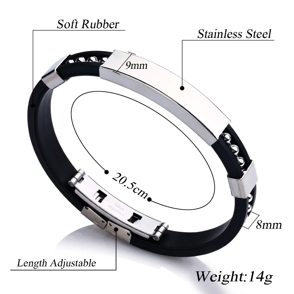 2024 Trend Jewelry Stainless Steel Silicone Bracelet Men Vintage Rubber Wire Bead Bracelets Bangles Men Jewelry Pulsera