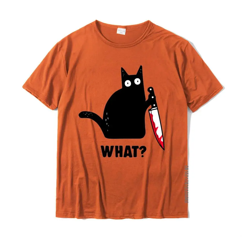 Cat What Funny Black Cat Shirt Murderous Cat With Knife T-Shirt Wholesale Geek Tees Cotton Tshirts For Men Street