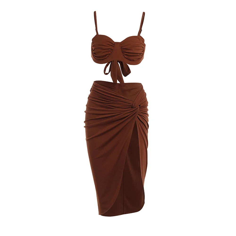 

Sexy Strapless Crop Tube Top and Skirt Set Women Backless Split Dress Summer Holiday Sleeveless Dresses Evening Club Party Dress