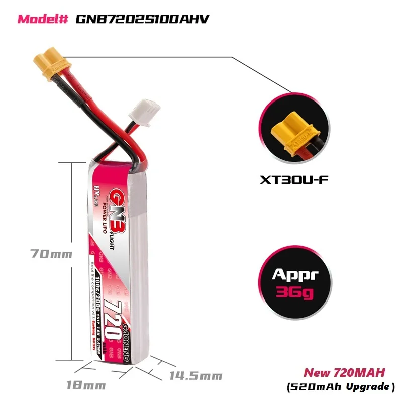 Hgazoneng-ドローン用バッテリー,720mah,7.6v,2s,100c,200c,hv,XT30U-F rc用プラグ,fpv,whoopフレーム用,1〜10個