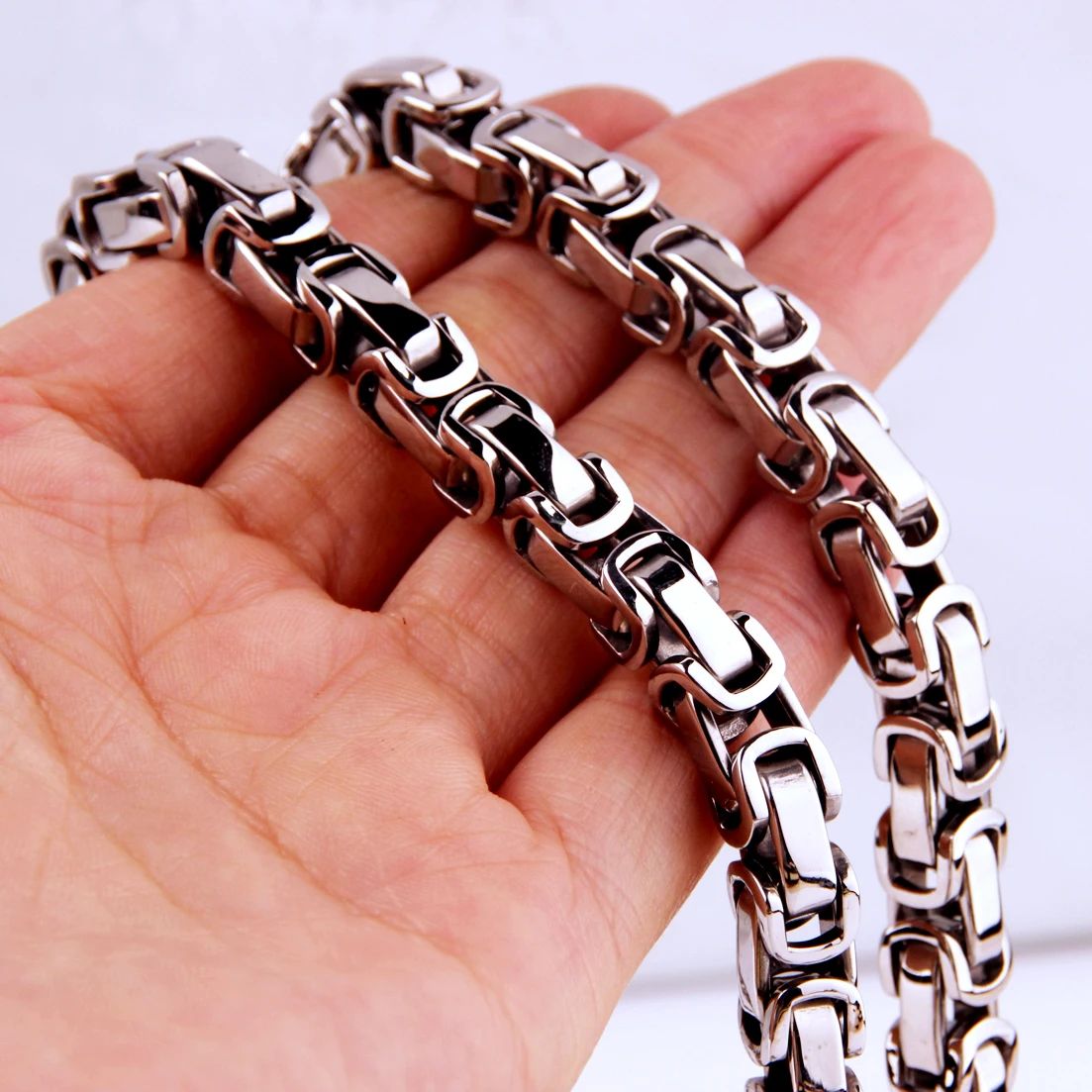 5/6/8mm Wide Stainless Steel Necklace Link Chain Heavy Byzantine Box Chain Mens/Womens Vintage Jewelry