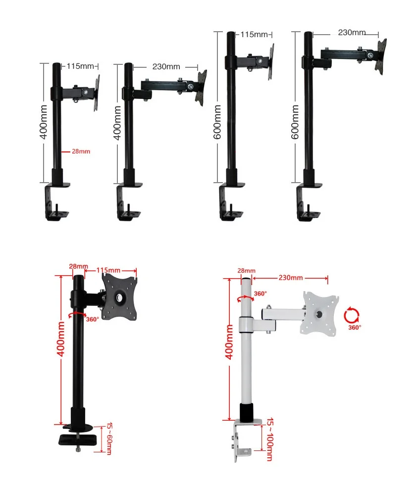 6.5Kg 14Lbs Adjustable Tilting Swivel Arm Single Table Desk Mount Monitor Stand14-27