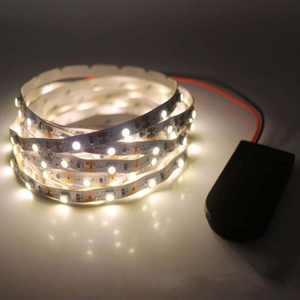 DC 5V LED 스트립 빛 방수 SMD3528 5MM 8MM 60LEDs/m 버튼 배터리 유연한 LED 테이프 조명 램프 0.5m 1m 2m