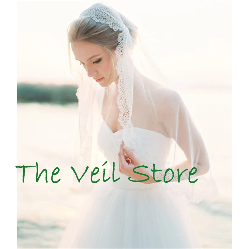 ยาว Juliet Vintage ลูกไม้ Appliques เจ้าสาว Veils สำหรับเจ้าสาวงาช้าง Tulle ไข่มุก Velo de Negra Voile mariage