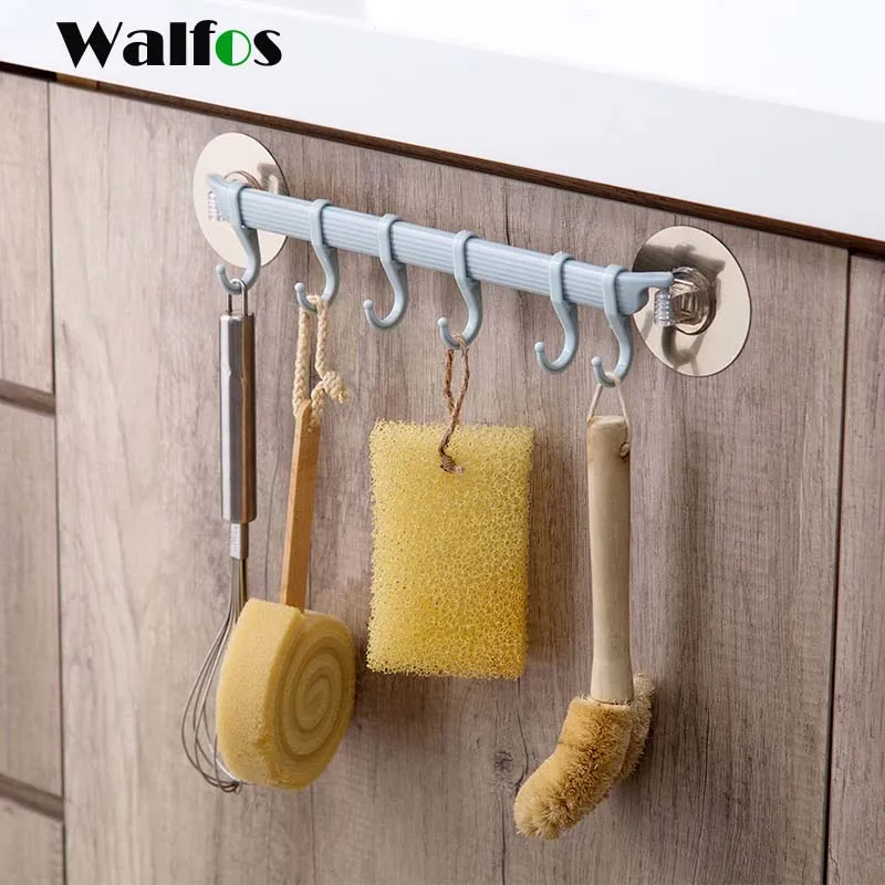 

WALFOS Rustproof Bathroom Tools Organizer Towel Holder Key Hooks Kitchen Organizer Cupboard Storage Rack Shelf