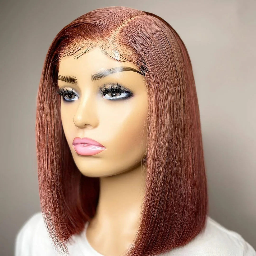 

Ginger Brown Straight Short Bob Lace Wigs For Women Glueless Human Remy Hair Lace Frontal Wig With Baby Hair Preplucked