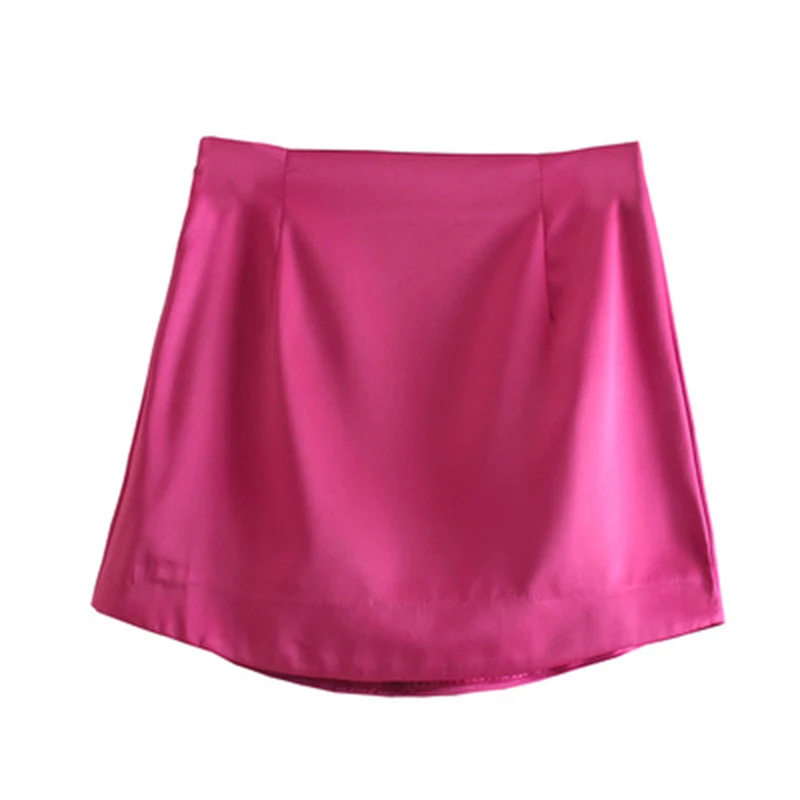Sexy monochrome women's curved hem color texture half skirt women's high street mini skirt side zipper