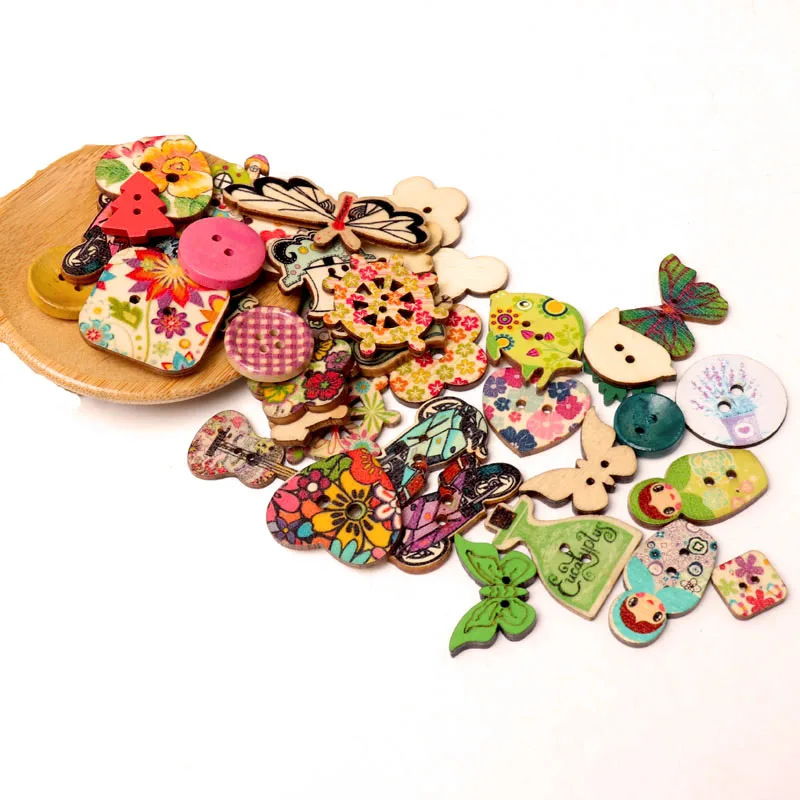 Button fashion Random mix Painting Wooden Buttons For Crafts Scrapbooking Sewing Clothes Button DIY Apparel Supplies