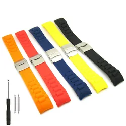 18mm 20mm 22mm 24mm Deployment Clasp Silicone Rubber Watch Band Curved End Soft Strap Black White Red Orange Yellow Blue