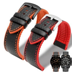 Carbon Fiber Leather Silicone Bottom Strap Men Waterproof Rubber Wrist Band Accessories For Omega CITIZEN MIDO 20mm 22mm 24mm