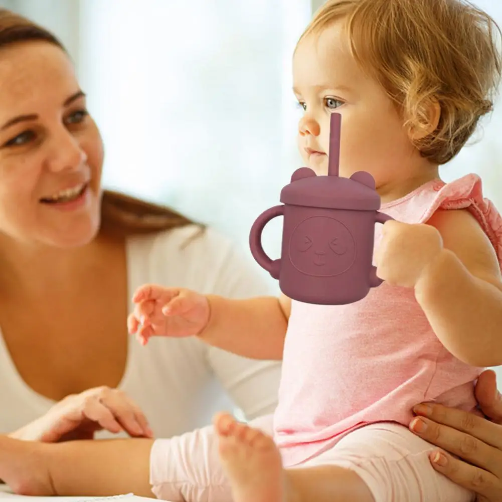 Taza Sippy de aprendizaje para niños pequeños, vaso de silicona con asas, pajita y tapa, 8 colores, libre de BPA para bebé, aprendizaje de beber y Snac