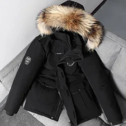 Men Autumn Winter Down Jacket Warm Hooded White Duck Down Anorak Men Parka Mid Long Detachable Fur Collar Coat Waterproof M 3xl