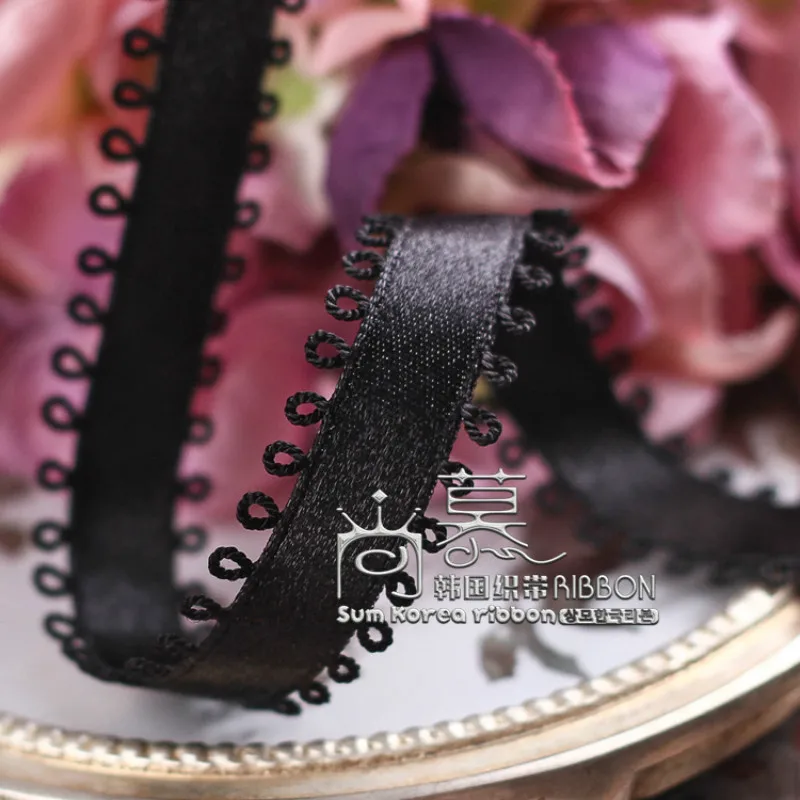 Picot Satin Ribbon 10mm 16mm 100Yards Ear Side Handmade Earrings Brooch Hair bows Accessories Satin Skirt Solid Color Webbing Ta