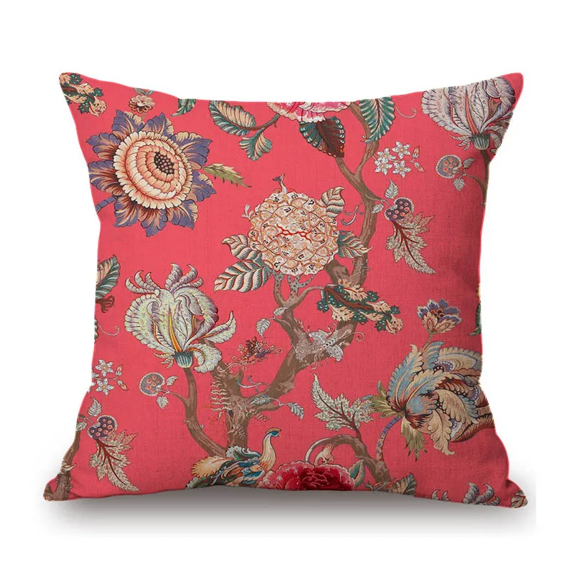 Pink Red Orange Beautiful Flower Pattern Wallpaper Art Design Sofa Decoration Pillow Case Cotton Linen Chair Cushion Cover