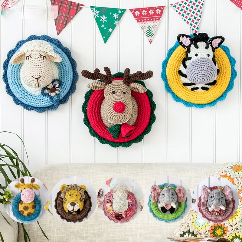 Cy Knitting Cottage Animal Wall Decorations Wall Hanging Decoration Hand Knitting Crochet DIY Wool Flat Thread Material Package