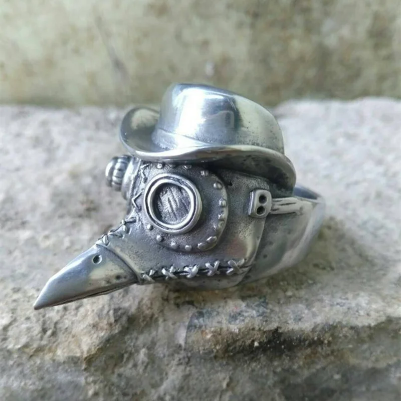 EYHIMD Gothic Mens Plague Doctor Ring 316L Stainless Steel Skull Rings Punk Rock Party Ring Satanic Jewelry Gifts