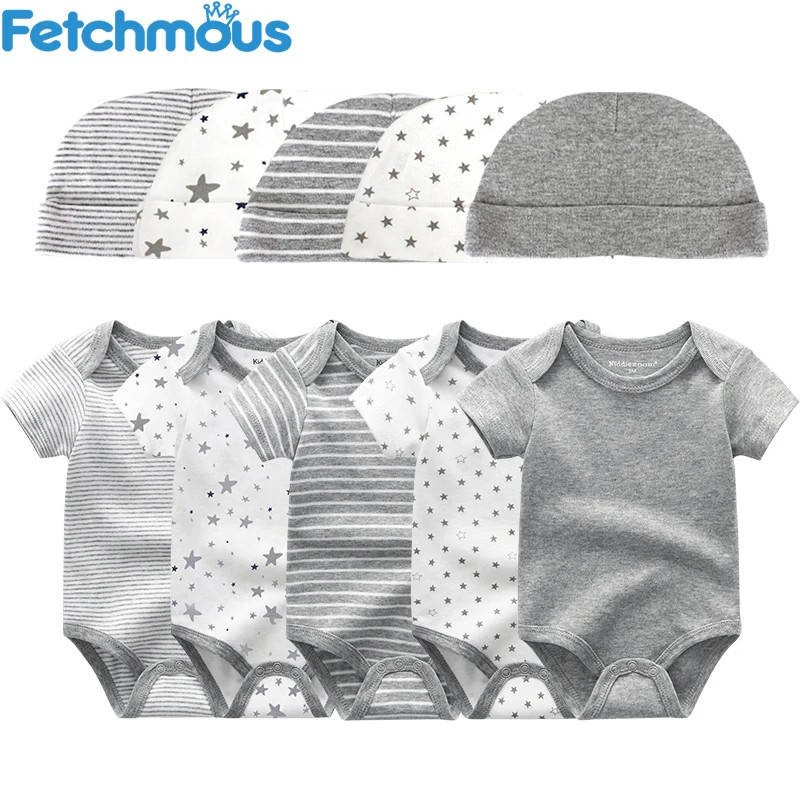 

0-6 Months Newborn Set 5Pcs Jumpsuit+Hat Cotton Baby Boy Clothes Suits New Born Girl Outfits Infant Romper Clothing Sets Gift