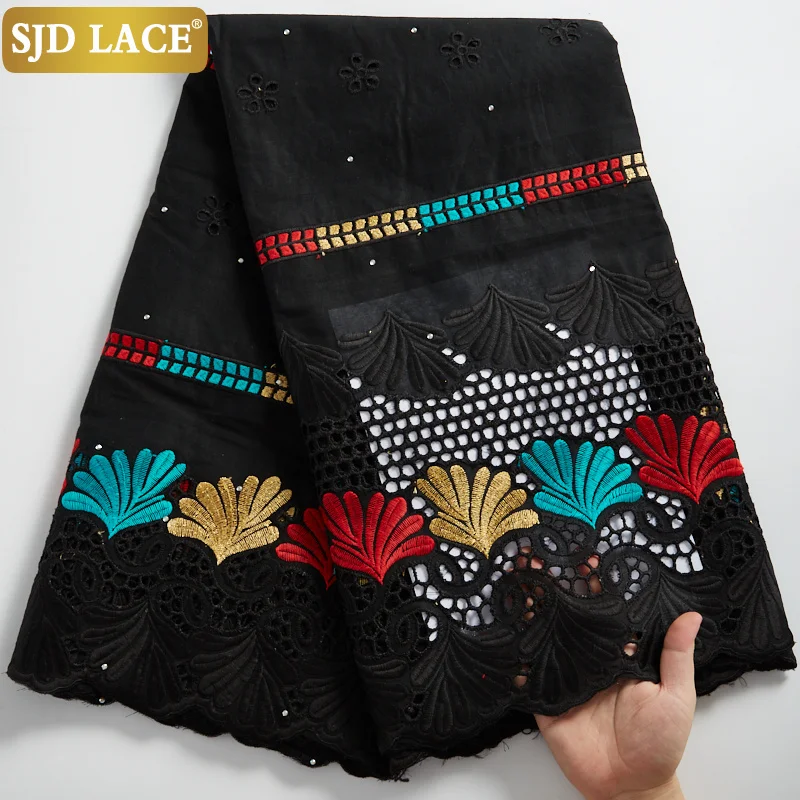 

SJD LACE 2021Black African Lace Fabric Punch 100% Cotton Embroidery Swiss Voile Lace In Switzerland New Dubai Laces Sewing A2293