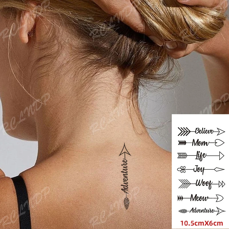 Autocollant de Tatouage Temporaire Étanche, Flèche de Doigt, Croyez la Vie spinale, Aventure, Lettres Anglaises, Flash, Faux Tatouage pour Femmes et Hommes