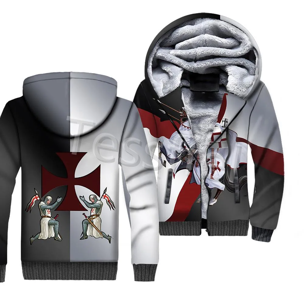 Tessffel Cross Templar Knights 3D Printed Winter Hoodie Fleece Warm Hood Thick Coat Zipper Men's Hoodies Jacket Style-1