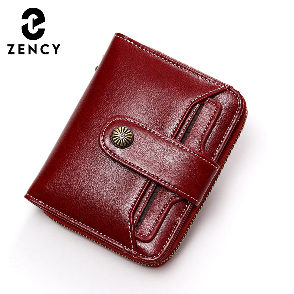 

Zency 100% Genuine Leather Fashion Women Wallets Zipper Hasp Lady Short Purse Pretty Coin pocket Card Holders Yellow Blue