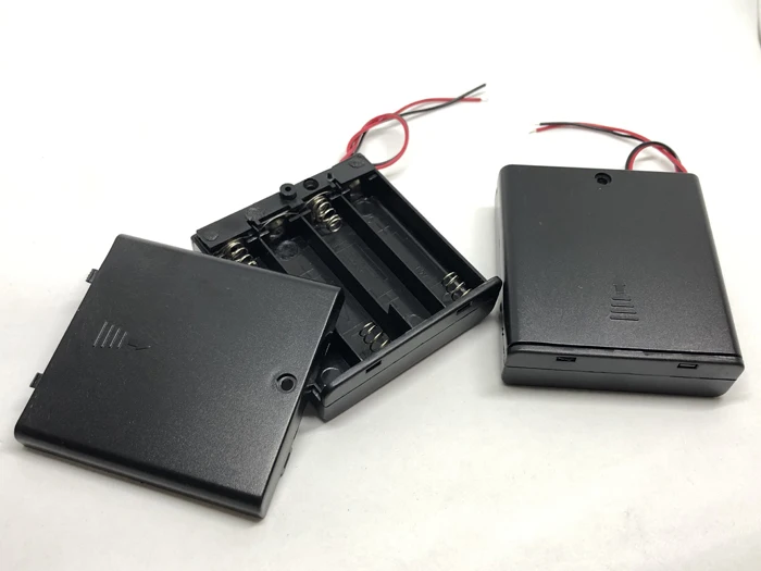 

Black Plastic 4 x 1.5V AA Battery Storage Case Box Holder with Wire Lead 4 slots for 4pcs AA Batteries for Soldering Connecting