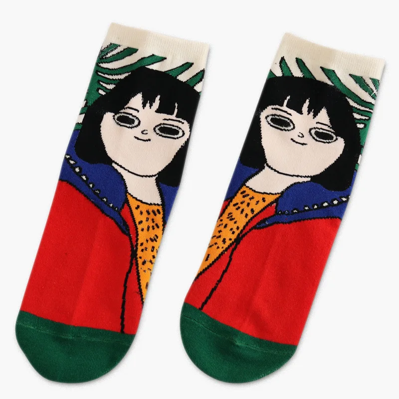 Funny Cartoon Girl Patterned Women Ankle Cotton Socks Women Short Hipster Japanese Casual Creative Cute Socks Art Funny Sox