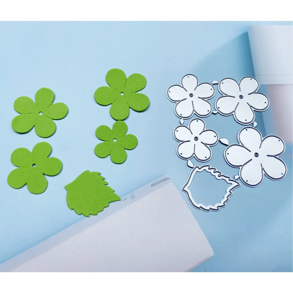 4Pcs Flowers & 1Pcs Leaf Cutting Dies Scrapbooking Stencil for Album Paper DIY Gift Cards Decoration Embossing Mold Die New