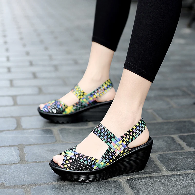 Summer Sandals Women Woven Shoes Breathable Flat Platform Shoes Woman Sneakers 5CM Heel Casual Sandals Handmade Zapatos Mujer
