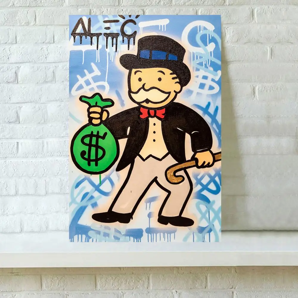 HD Print Alec Monopoly Oil Painting Home Decor Wall Art on Canvas Blue Alec Monopoly Money Canvas Printings Canvas Painting