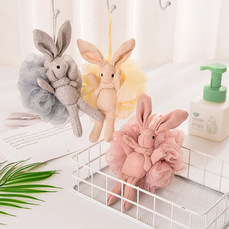 1PC Cartoon Bunny Bath Sponge Mesh Bath Ball Easter Decoration Body Exfoliating Sponge For Bath And Sauna Bathroom Accessories