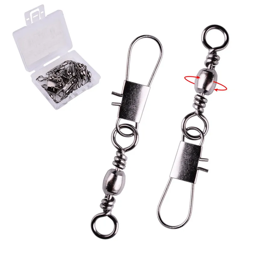 10pcs/Box Fishing Connector Pin Bearing Rolling Swivel Stainless Steel with Snap Fishhook Lure Tackle Accessorie Box