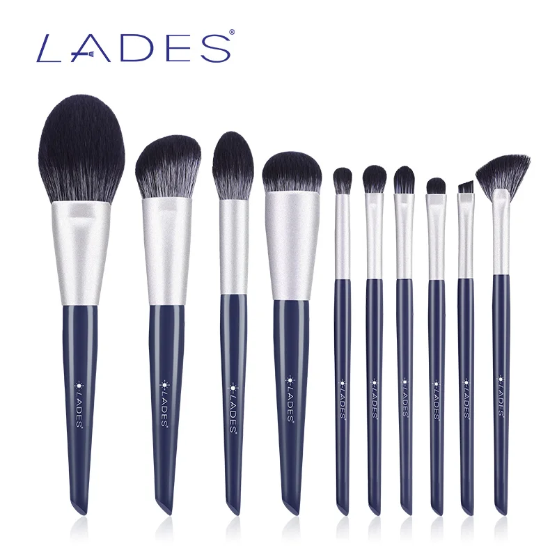 LADES 10PCS Makeup Brushes Sets Powder Blusher Foundation Make up Brush Blending Eyeshadow Brush Blue Beauty Tools With Pouch