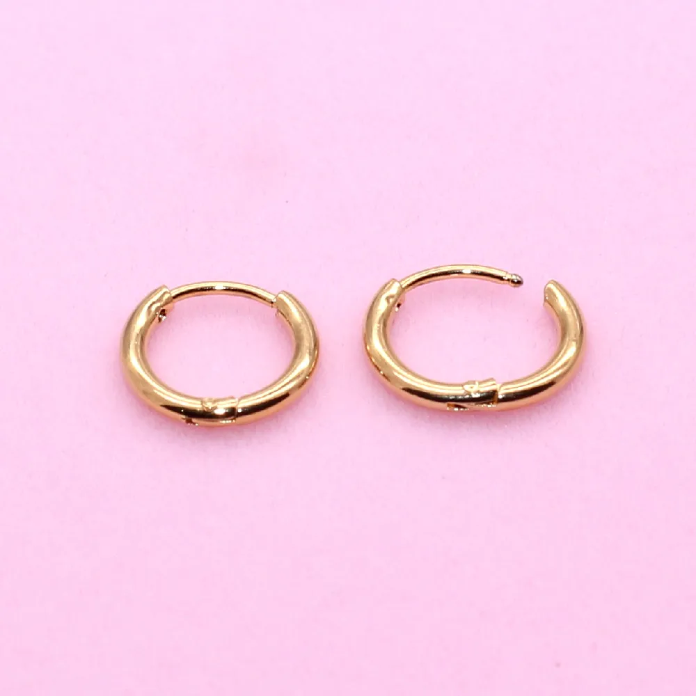 Gold-color IP Plating 316 Stainless Steel Round Small Size 6mm Hoop Earrings No Fade Allergy Free Classical Brief Style