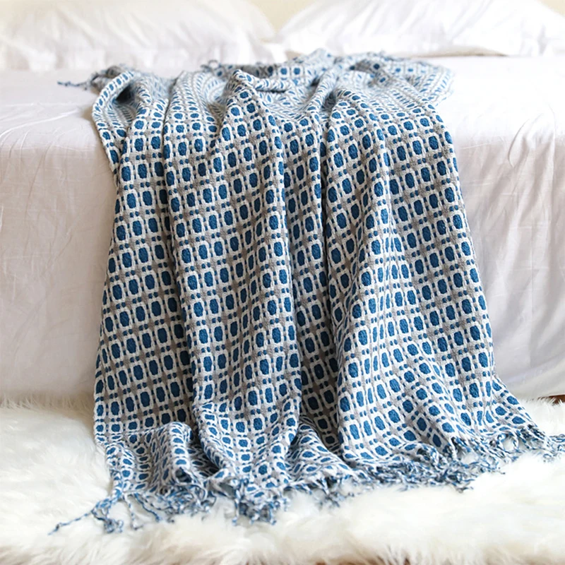 Nordic Knitted Blanket Travel Blanket Plaid Bed Khaki Sofa Throw Rug with Tassels Vintage Thin Summer Air Condition Blankets