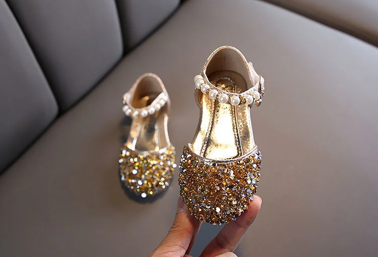 Kids Flower Children Girls Glitter Princess Shoes Sandals For Litter Girls Sequins Crystal Single Shoes 1 2 4 6 8 10 years old