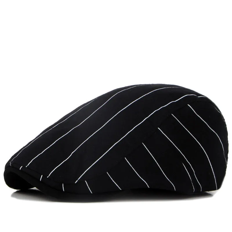 LDSLYJR  Spring Autumn Cotton Striped Newsboy Caps Flat Peaked Cap Men and Women Painter Beret Hats 28