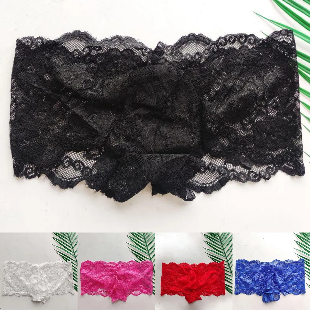 Sexy Mens Sheer Lace Floral Briefs Breathable Transparent See-Through Shorts Underwear Briefs Lingerie Sissy Panties