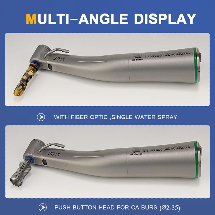 AI-X-SG20L Dental Implant Low Speed Contra Angle 20:1 Outer Water Spray Handpiece Supply for CA Burs
