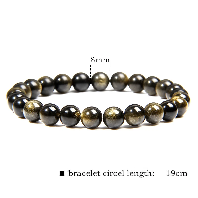 Black Gold Color Obsidian Beaded Stretch Bracelets 6-12mm Natural Stone Beads Bracelet Bangles Women Men Charm Energy Jewelry