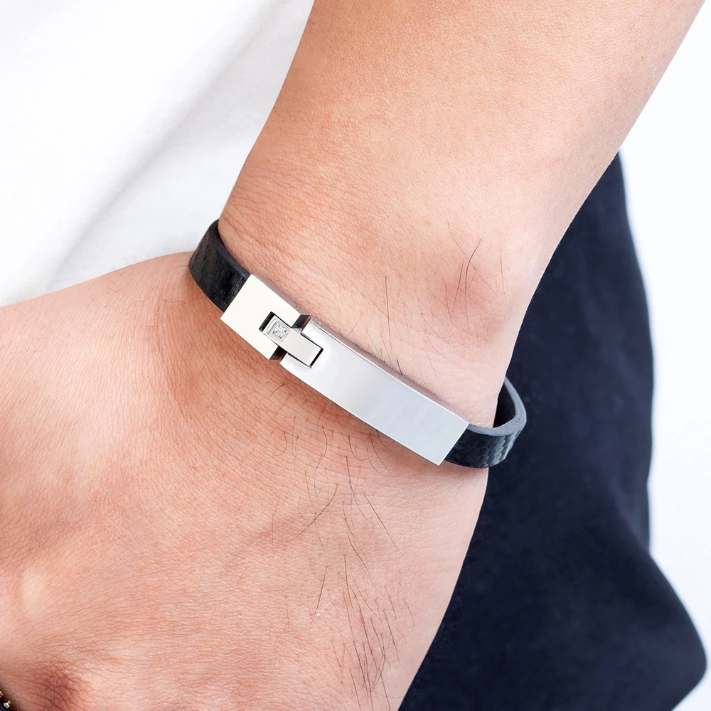 XQNI Combination Connecting Accessories Stainless Steel Men's PU Leather Bracelet Black Bracelet Jewelry Birthday Gift