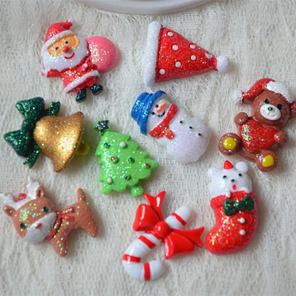 100pcs/lot Christmas designs glitter 3D resins patches for diy fridge magnet phone hair accessories wholesale