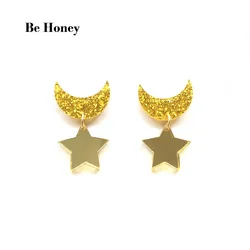 Cute Japanese Anime Sailor Moon Earrings Glitter Crescent Moon With Mirror Star Acrylic Stud Earrings For Women
