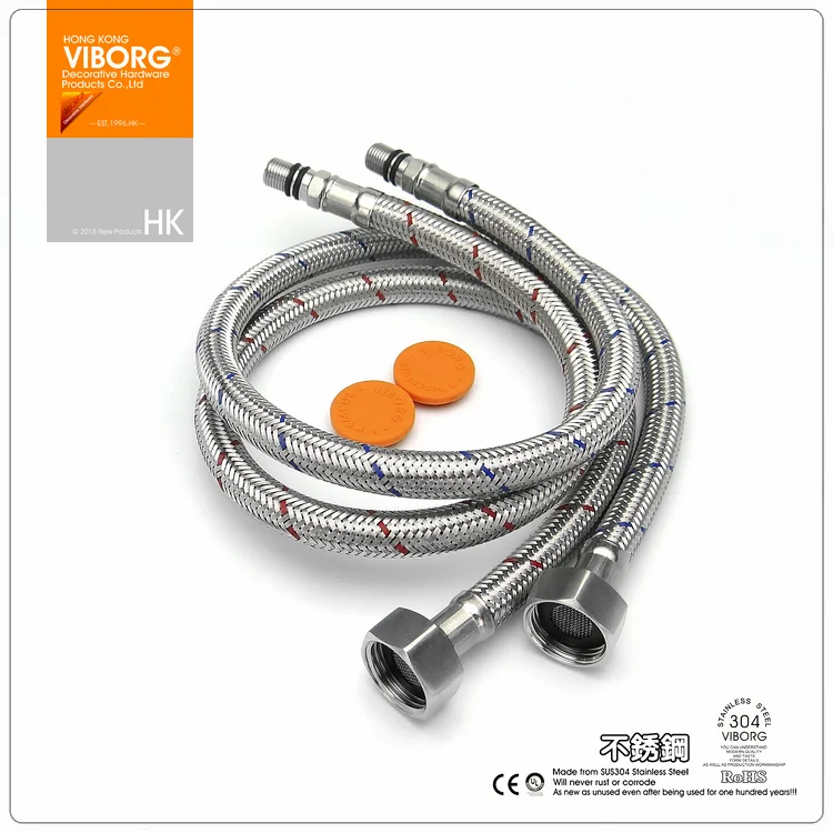 (1 pair)VIBORG 100CM 304 Stainless Steel Flexible Braided Faucet Water Supply Hose Tube Line for Kitchen Basin Faucets Mixer Tap