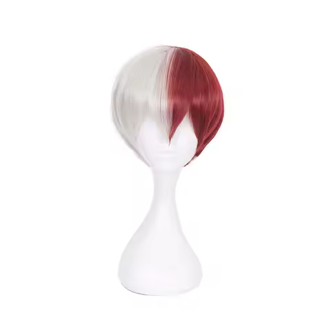 High Quality Anime My Hero Academia Boku no Hiro Akademia Shoto Todoroki Shouto White And Red Cosplay Wig + Wig Cap