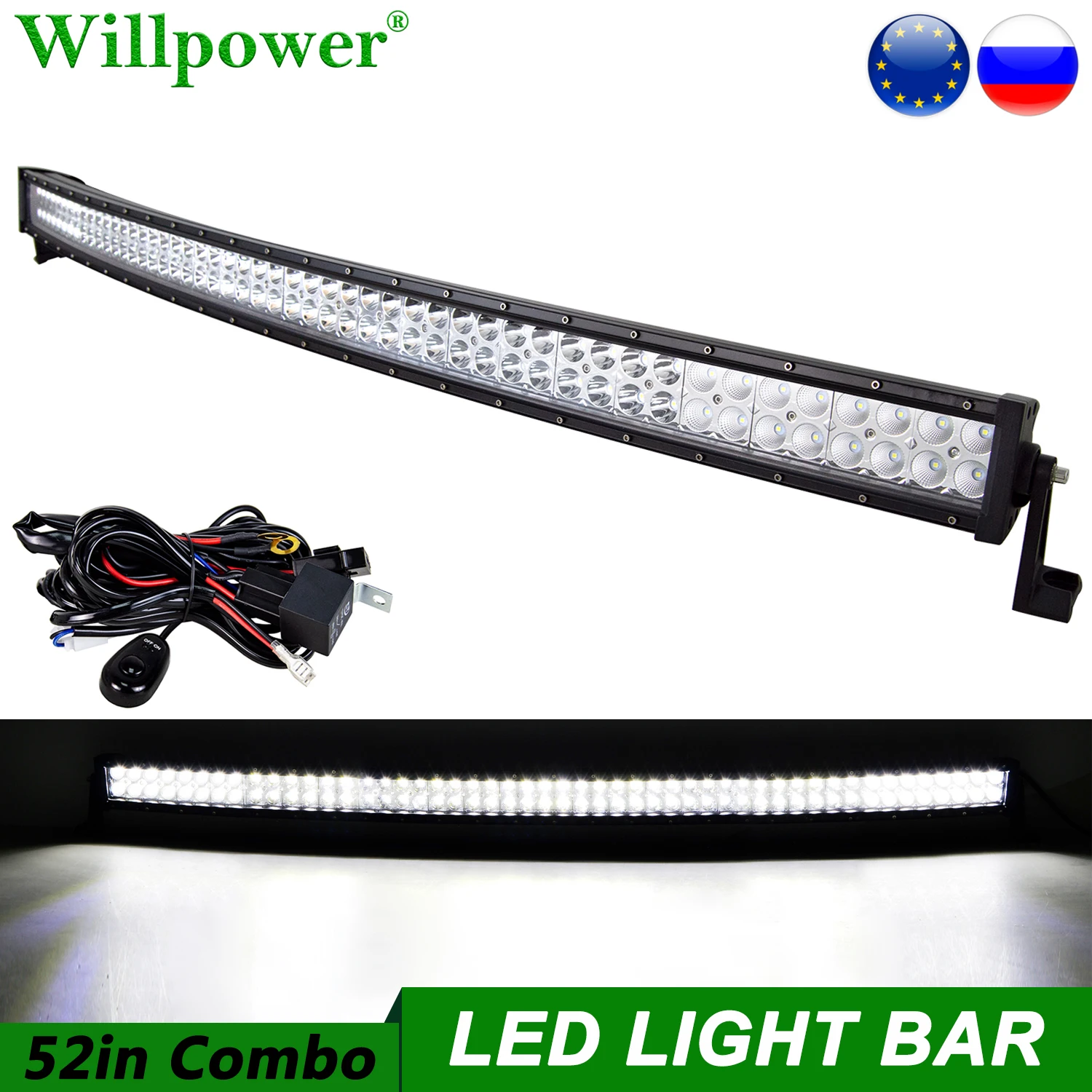 

Offroad SUV Car Roof 300W 52" Curved LED Light Bar For Jeep Dodge Chevy 4x4 Truck Pickup Bumper LED Bar Lights Driving Lightbar